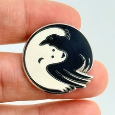 Yin Yang Enamel Pin Raven and Polar Bear Black White Silver Tone Philosophy picture