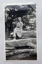 Vtg B&W Snapshot Woman at Lookout Mountain Tennessee Rock Formation Trees 1943 picture