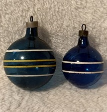 Vintage Blue Unsilvered Glass Premier Christmas Ornaments 2.25-2.5” Lot Of 2 picture