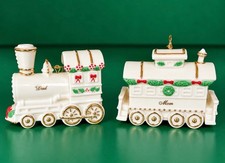 Lenox 2000 Mom & Dad Christmas Train Ornaments Set of 2 Fine Ivory China picture