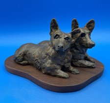 VINTAGE LOST WAX BRONZE FIGURINE OF TWO PEMBROKE WELSH CORGI DOGS SIGNED ARGOS picture