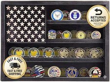 Military Challenge Coin Display Case, Medals Case with 2 Groove Black picture