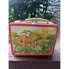 Vintage Ohio Art Three Little Pigs Metal Lunch Box Red Storybook Collectible picture