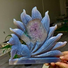 1.13LB Natural amethyst agate crystal specimen Hand carved Nine Tailed Fox picture