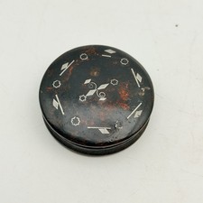 Antique Round Papier Mâché Snuff Box Silver Tone Inlay 2.5” picture
