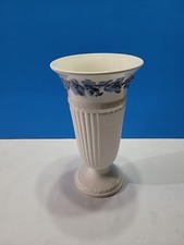 Wedgwood Embossed Queens Ware Blue Grapevine Trumpet Pedestal Vase England picture