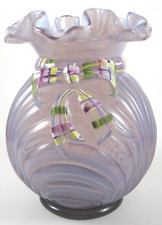 FENTON ART GLASS PURPLE OPALINE HAND PAINTED CAPRICE DRAPE BOW VASE SIGNED MINT picture