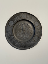 Antique Pewter Charger Double Headed Eagle German Coin Medallions Wall Plate picture