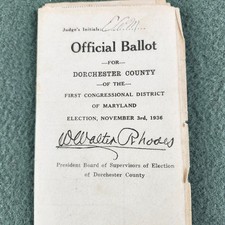 Vintage 1932 Presidential Election Ballot Dorchester County MD Roosevelt picture