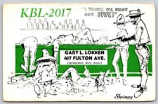 Vintage KBL-2017 CB Radio QSL Postcard Cartoon Bar Oshkosh WI Shrimpy Art F398 picture