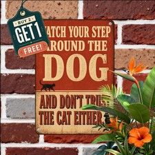 Funny Dog And Cat Attitude Humor Metal Tin Sign Entryway Porch Plaque 8x12 picture