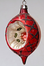 VTG 50's Glass Indent BELL w BOW Pictured Glitter DROP Christmas Ornament Poland picture
