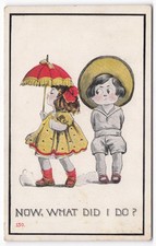 Antique 1912 Comic Postcard Boy & Girl Parasol Now What Did I Do 130 picture