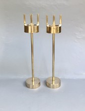 Vintage MCM After Pierre Forsell Brutalist Tall Crown Brass Candle Holders 14” picture