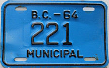 British Columbia License Plate | 1964 Municipal picture