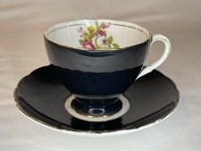 Vintage FOLEY (England) Bone China Cup & Saucer Black & Floral picture