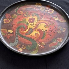 Antique Norwegian Folk Art Rosemaling Painted Wood Tray picture