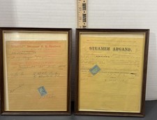 Antique 1900 Steamer Argand & H.K. Bedford Freight Receipts Framed Pair picture
