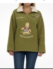 Disney Winnie The Pooh Sherpa Pullover XS Green 1/4 Zip Fleece NWT picture