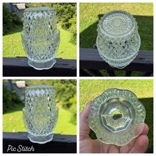 VTG AUTHENTIC Indiana Glass Fairy Lamp Lite Clear Diamond Point Candle Holder picture
