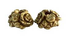Vintage Gold Chalkware Rose Candle Holders Pair Floral Taper Candlesticks picture