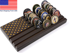 6 Rows Military Challenge Coin Display Rack American Flag Coin Holder Wood 30-36 picture