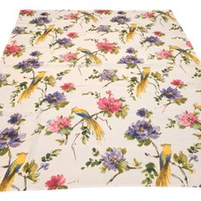 NOS Vintage Bird Floral Tablecloth Spring English Garden Table Linen 52x70 birds picture