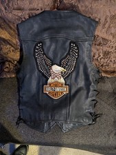 Vintage Harley Davids Leather Vest Size S With Vintage Patches With Pins picture