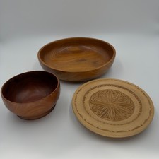 Lot of 3 Hand Turned Wooden Bowls by Don Reeser Signed Folk Art Wood Carved NC picture