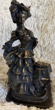 Bronze Statue Victorian Lady With Book Ruffled Dress & Hat Vintage 11x5.5x4.5” picture