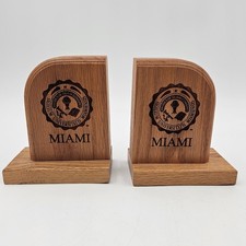 Vtg Bookends Miami University Wood Oak Academia Laser Creations picture