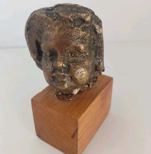 vintage expressionist bronze child bust Chalkware  picture