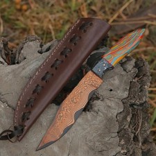 Custom Handmade 12 inch Copper Damascus Bowie Knife Hunting Knife with Sheath. picture