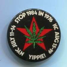 1976 Yippie Flag YIP Protest Democratic & Republican Conventions Stop 1984 Pin picture