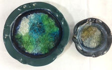 Brilliant Stone Ashtrays Two Colorful Pottery Tray Bottoms Made in USA picture
