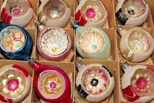 Lot VTG Glass Pictured Glitter Mica Indent BALL DROP Christmas Ornament CHOOSE picture