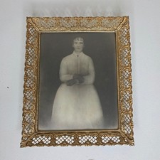 Antique 1840s Portrait Framed Woman 10x12 Gold Filigree Ornate Frame picture