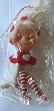 Vtg Rare Vtg Valentine RED & WHITE PIXIE/Imp White Hair Striped Legs Ornament picture