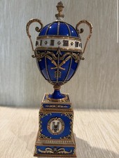 Blue & White Guilloche Enamel Clock Egg picture