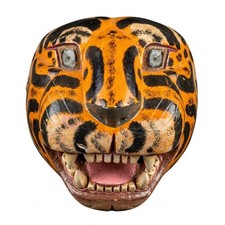 Vintage Mexican Tiger Jaguar Mask Hand Carved Wood Folk Art Oaxaca Mixtec picture
