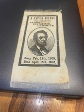 President ABRAHAM LINCOLN 1865 Silk Mourning Ribbon Original RARE Civil War picture