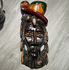  Jamaica Carved Wood Rastafarian Folk Art Head Mask Dreadlocks Souvenir Vintage picture