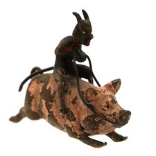 Antique Vienna Bronze Devil Riding Pig Cold Painted Austrian Miniature Ex-Cond picture