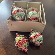 4 - Vintage Glass Christmas Teardrops Ornaments with Glitter picture
