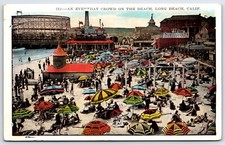 1923 Long Beach California  Hand Colored Post Card Beach Roller Coaster P6 picture