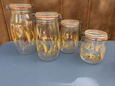 Vintage ARC glass Set Of 4  canisters. Golden Wheat Lid is stamped: arc/France picture