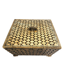 Vintage Soapstone Hand-Carved Weave Box Square Quang Ninh Vietnam 7.5 x 3.5