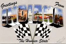 Continental Greetings from Indiana Large Letter Indianapolis Race Car Postcard picture