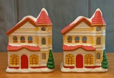 VTG Ceramic Tealight Holder Victorian House American Greetings Set of 2 - 90's picture
