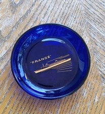 VINTAGE SS France Ocean Liner Cobalt Blue IVOREX Glass Trinket Coin Dish Tray picture